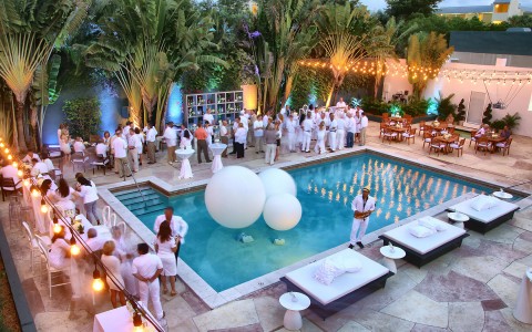 pool set up for an all white event