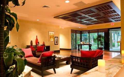 seating area with couches and a coffee table 